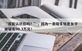 “我能认识你吗？”，因为一条陌生信息女子被骗走90.3万元！