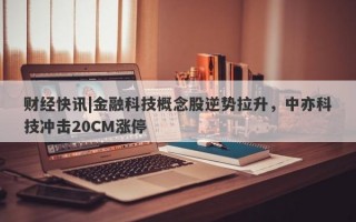 财经快讯|金融科技概念股逆势拉升，中亦科技冲击20CM涨停