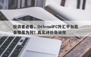 投资者必看，DelenolFC外汇平台出金慢是为何？真实评价告诉你