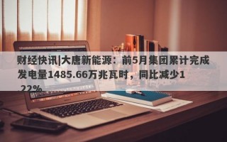 财经快讯|大唐新能源：前5月集团累计完成发电量1485.66万兆瓦时，同比减少1.22%