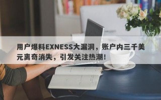 用户爆料EXNESS大漏洞，账户内三千美元离奇消失，引发关注热潮！